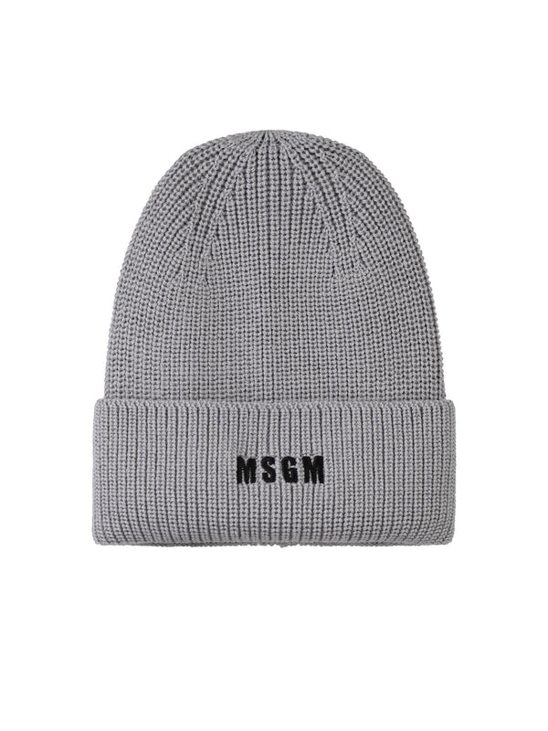 Msgm Grey Wool Blend Beanie