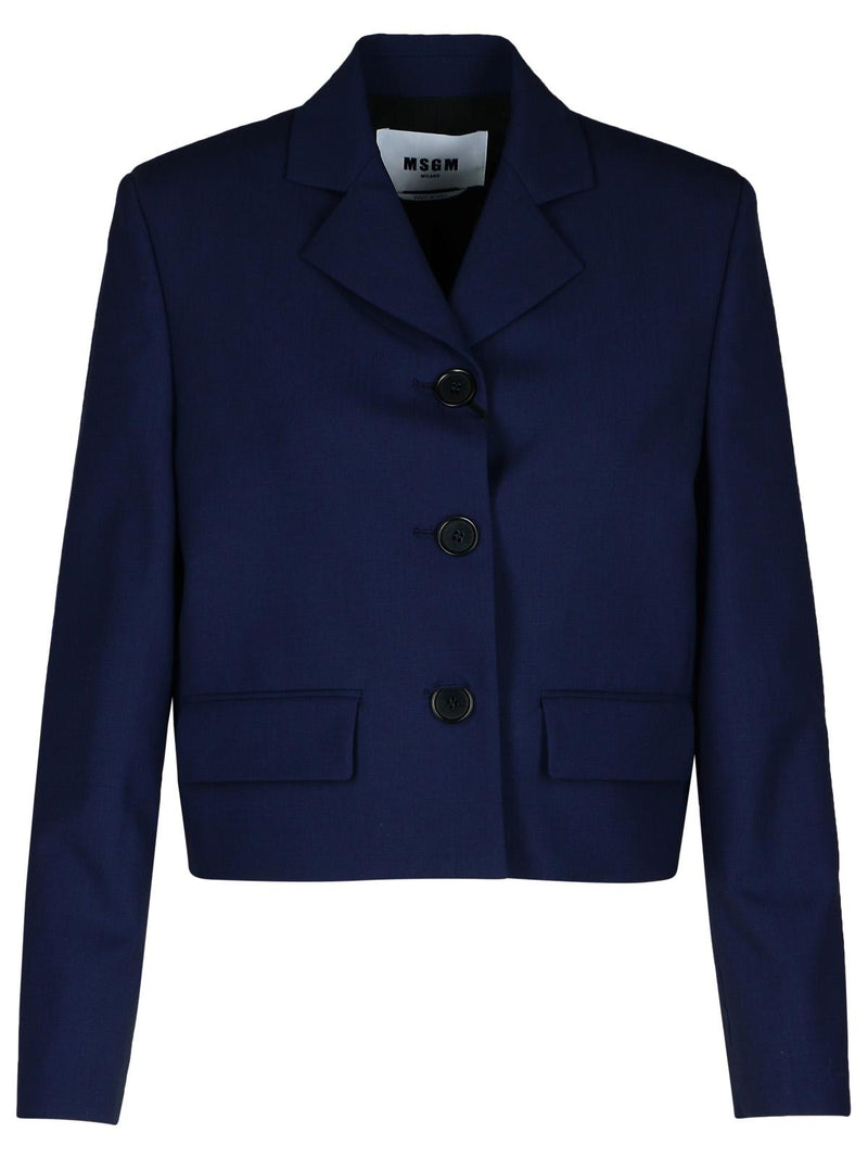 Msgm Msgm Navy Virgin Wool Crop Blazer Women - World Class Fashion