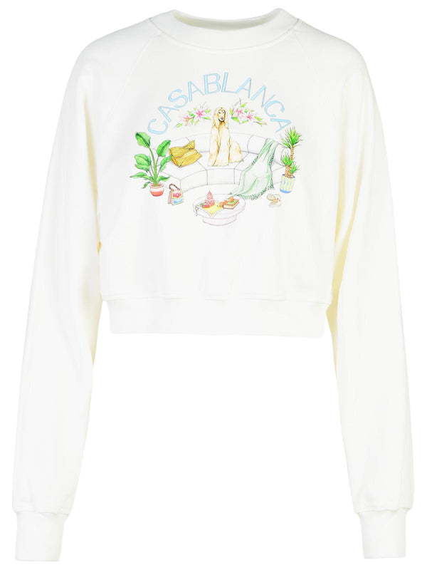 Casablanca 'crop' White Cotton Sweatshirt