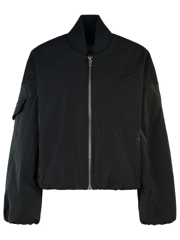 Ganni Black Polyester Cropped Bomber Jacket