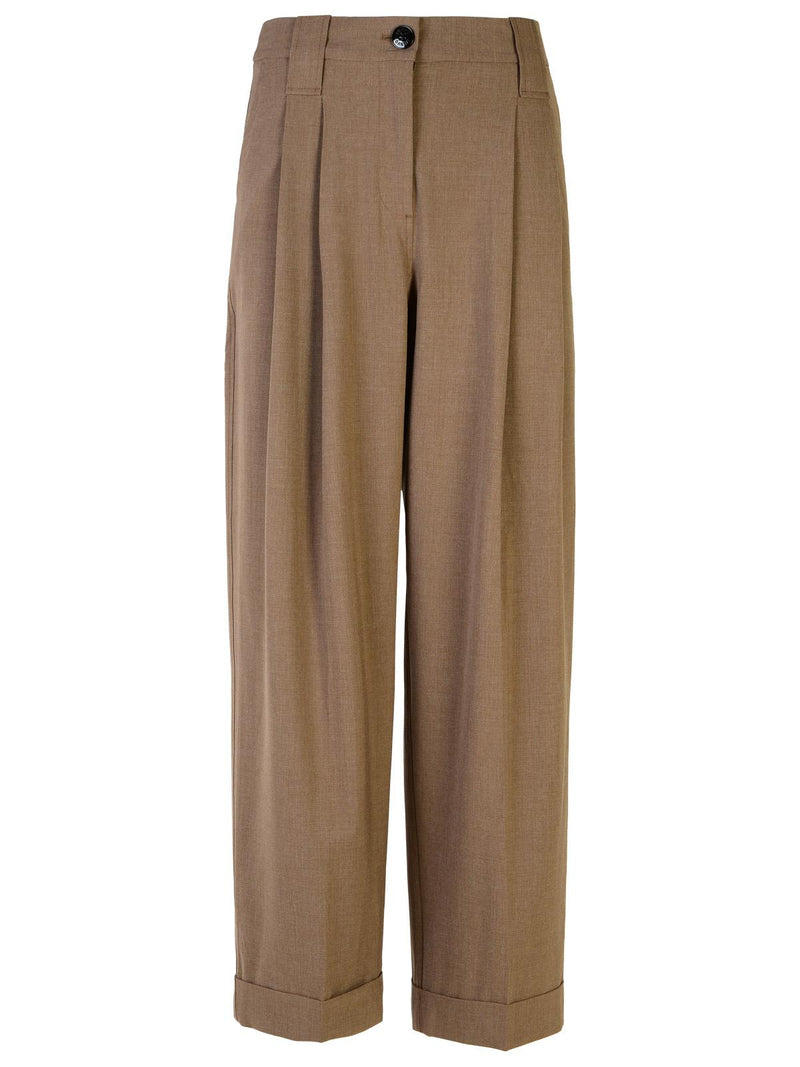 Ganni Pantalones Ganni Shiitake Viscosa Mezcla Marrón - World Class Fashion