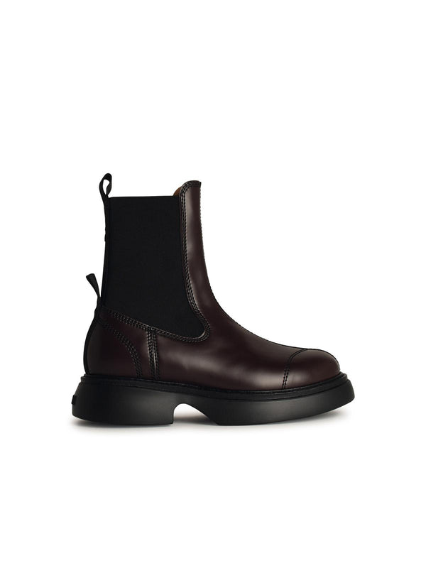 Ganni Brown Leather Blend Ankle Boots