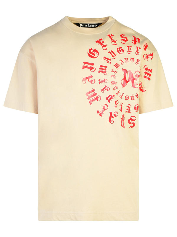 Palm Angels 'vertigo' Beige Cotton T-shirt