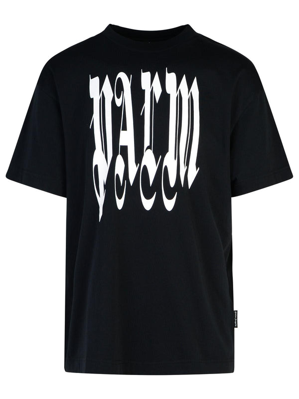 Palm Angels 'gothic Palm' Black Cotton T-shirt