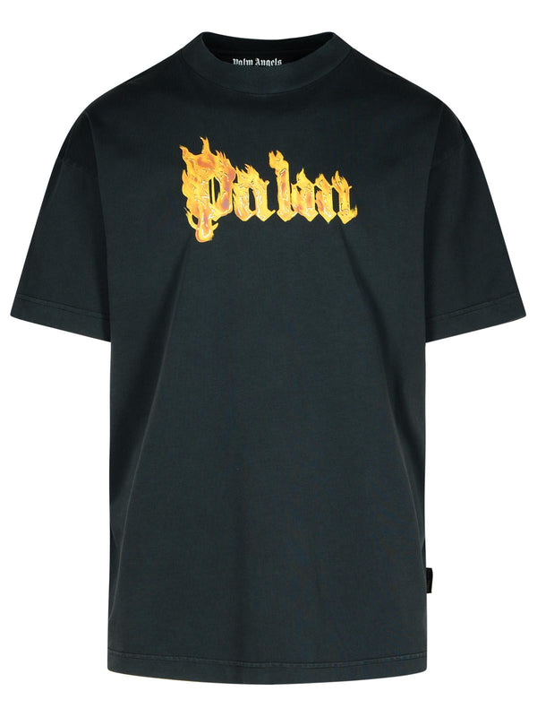 Palm Angels 'burning Palm' Black Cotton Oversize T-shirt