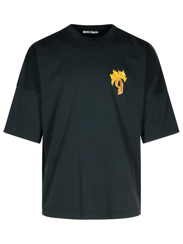 Palm Angels 'burning Palm' Black Cotton Oversize T-shirt