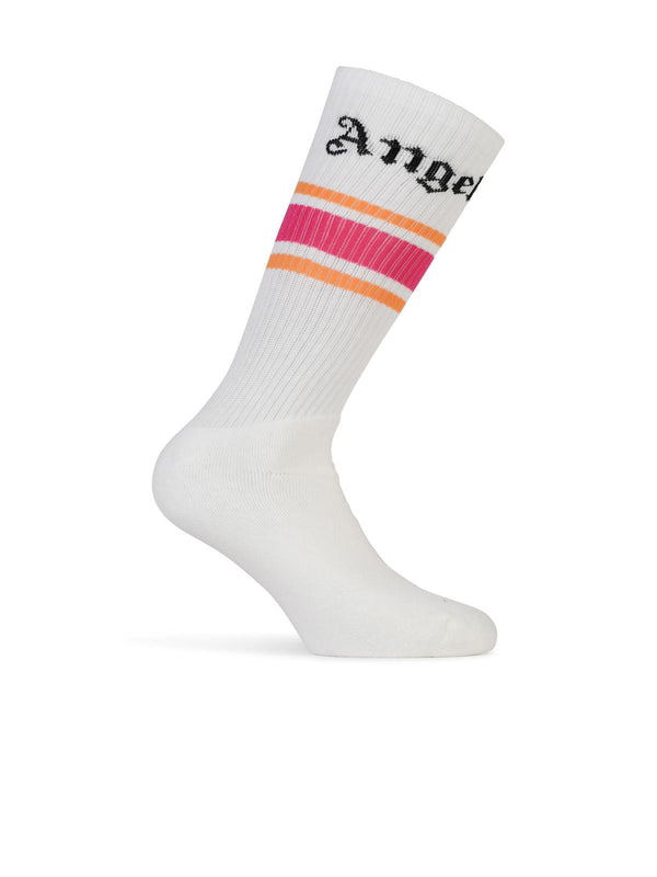 Palm Angels Striped White Cotton Socks