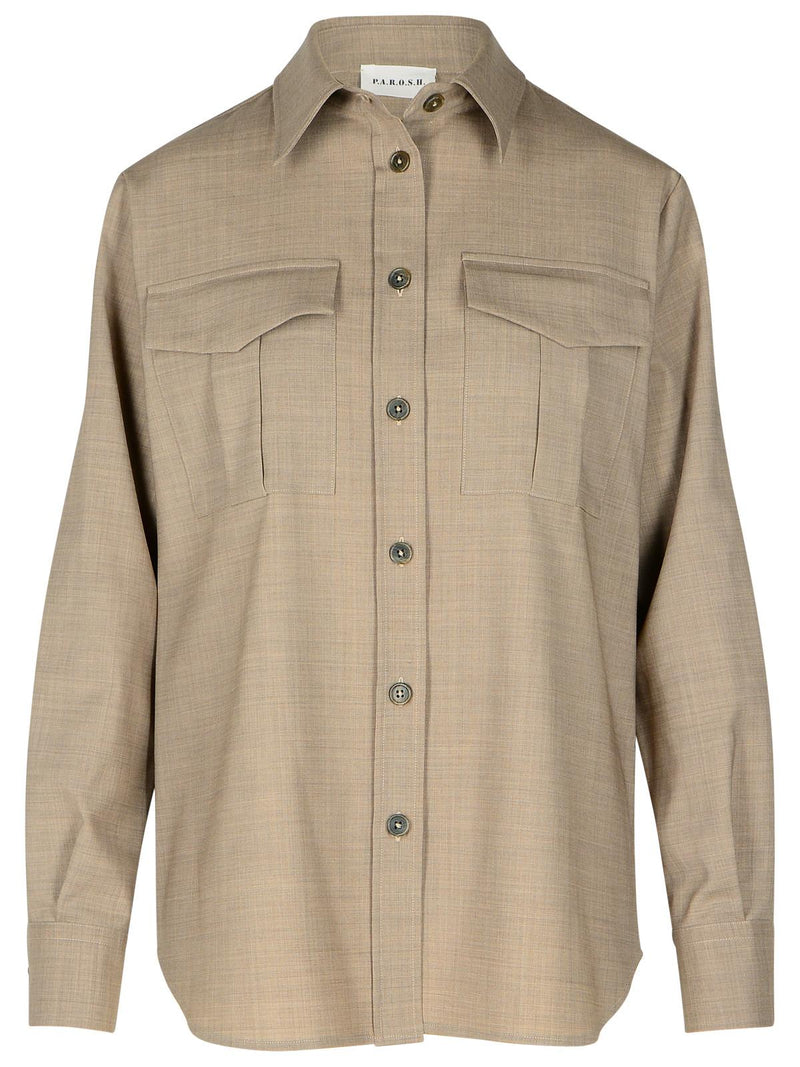 P.a.r.o.s.h. P.a.r.o.s.h. LILLE Grey Virgin Wool Blend Shirt - World Class Fashion