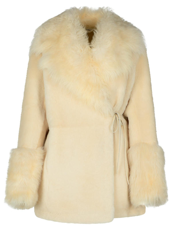 P.a.r.o.s.h. 'morris' Sheepskin Jacket In A Leather And Cream Fabric Blend