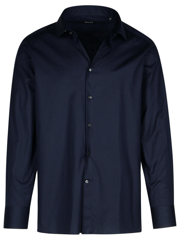 Zegna Blue Stretch Cotton Shirt