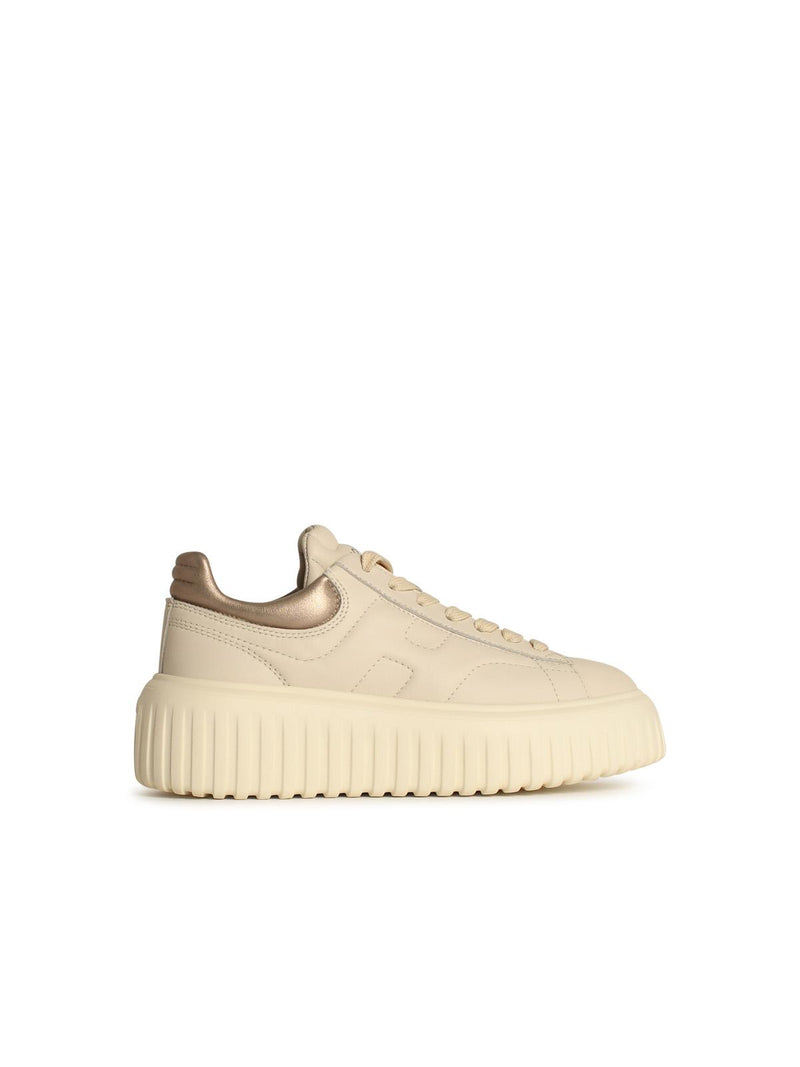 Hogan Zapatillas Hogan H-STRIPES de piel beige para mujer - World Class Fashion
