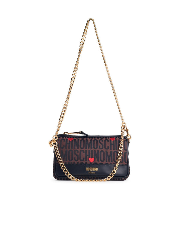 Moschino Logo Brown Leather Blend Crossbody Bag