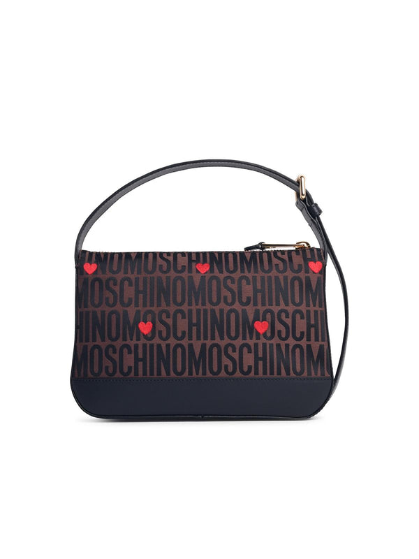 Moschino Logo Brown Leather Blend Bag