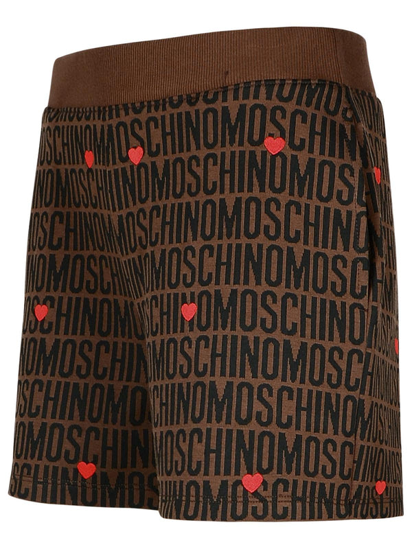 Moschino Logo Brown Cotton Blend Shorts