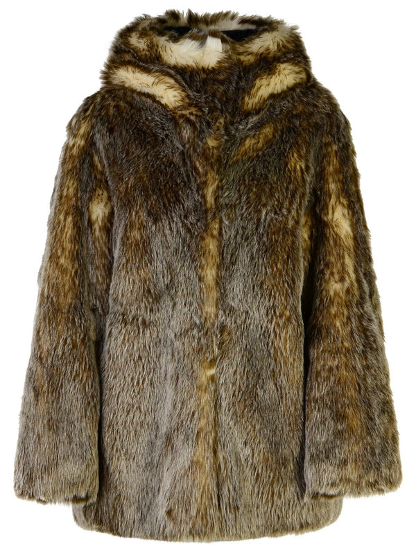 Moschino Jeans Brown Acrylic Eco Fur Coat