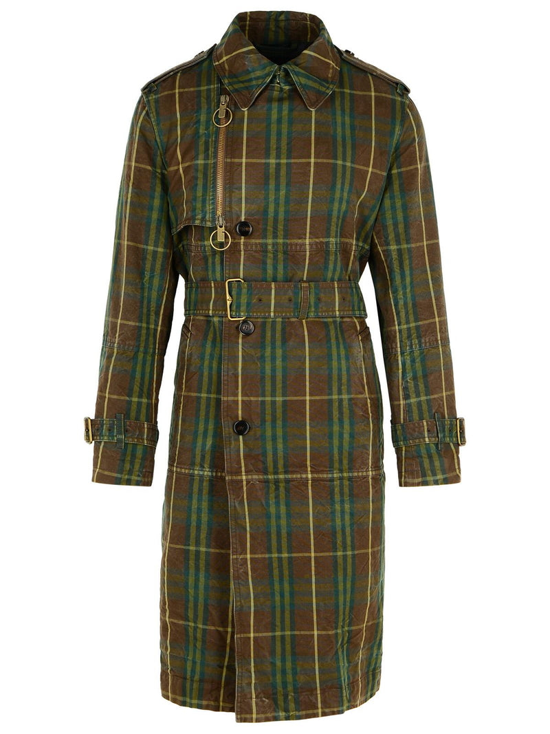 Burberry Burberry Check Dark Green Cotton Trench Coat - World Class Fashion