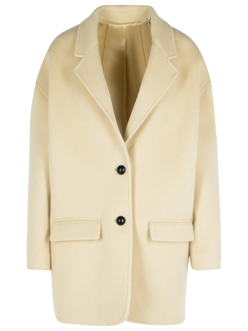 Isabel Marant Isabel Marant CAMPBELLE Beige Virgin Wool Blend Coat - World Class Fashion