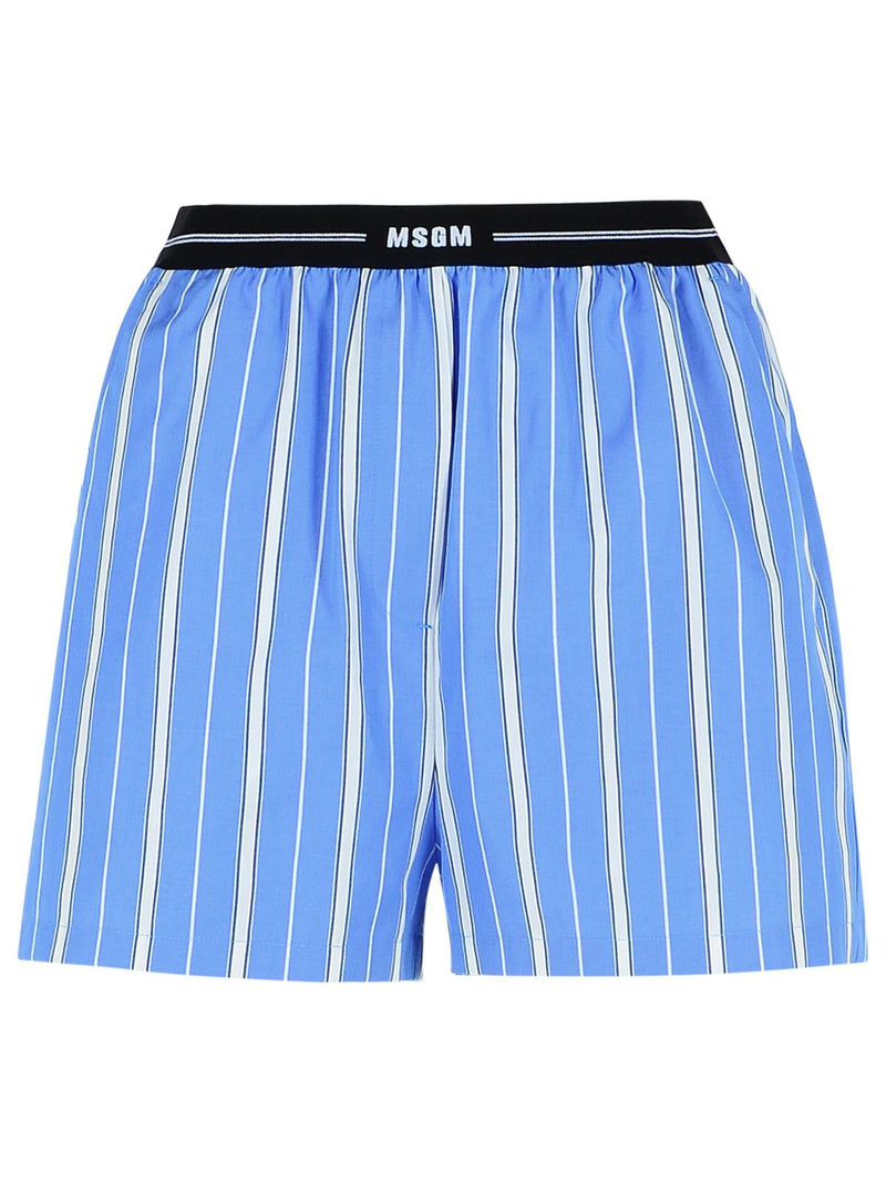 Msgm Msgm Elastic Waist Cotton Shorts Blue Women - World Class Fashion