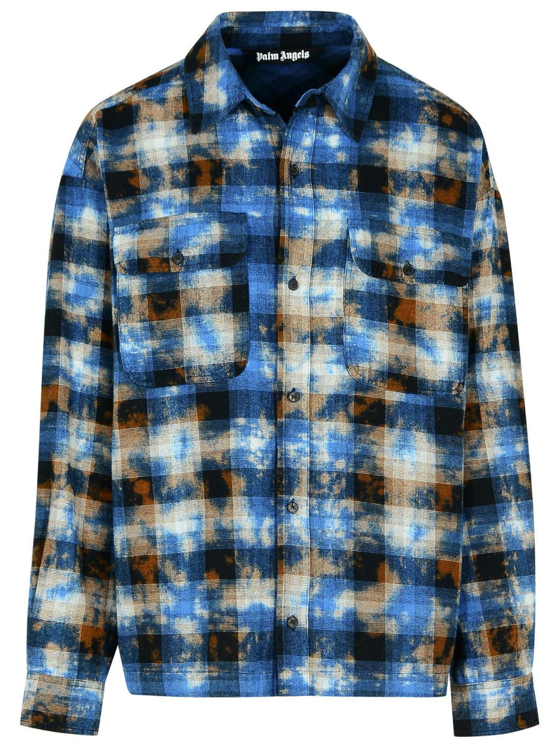 Palm Angels Palm Angels Check Light Blue Cotton Shirt - World Class Fashion