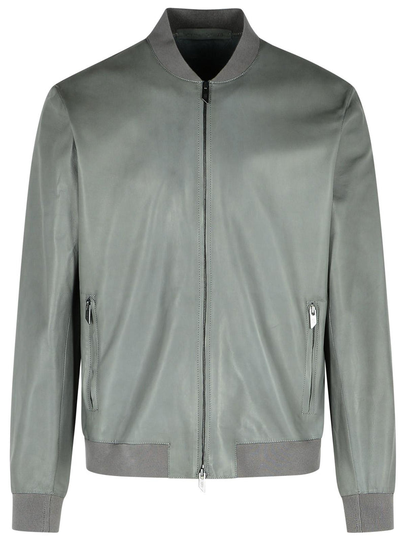 Salvatore Santoro Salvatore Santoro Grey Leather Bomber Jacket Men - World Class Fashion