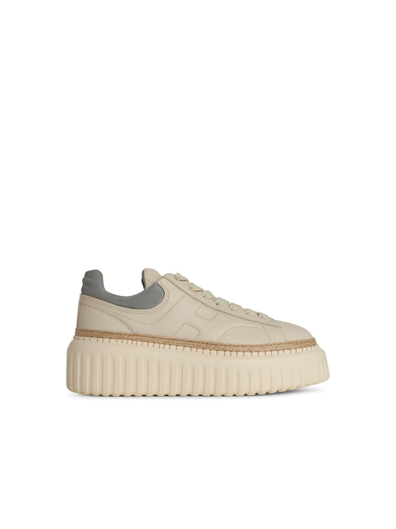 Hogan Zapatillas Hogan de Piel Color Crema con Rayas H para Mujer - World Class Fashion