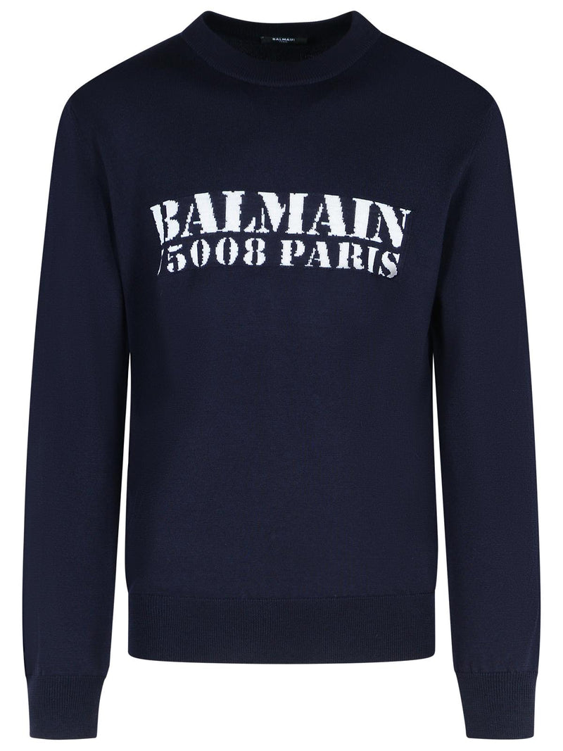 Balmain Balmain Merino Wool Sweater Navy Men - World Class Fashion