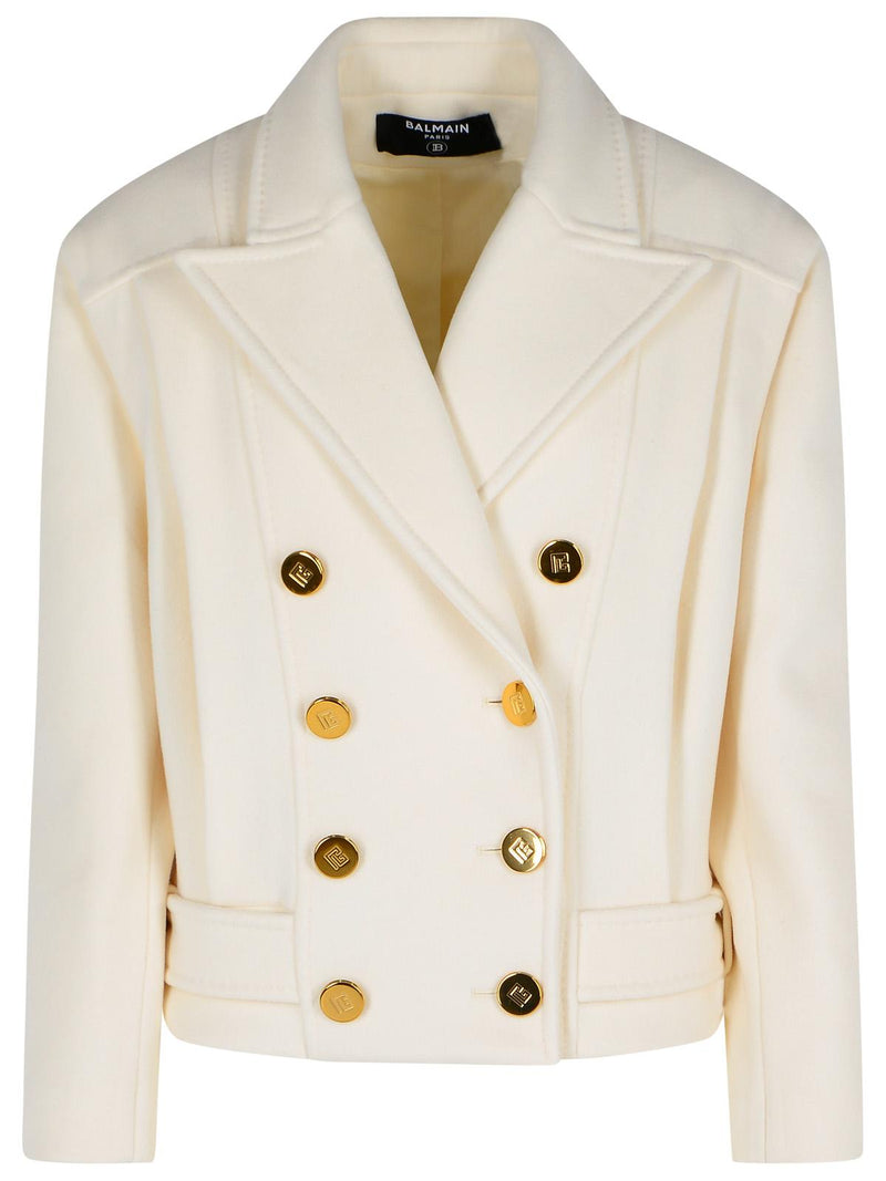 Balmain Balmain Short 'CABAN' Virgin Wool Cashmere Jacket White - World Class Fashion