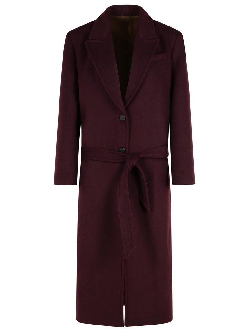 The Attico The Attico Burgundy Virgin Wool Blend Long Coat - World Class Fashion
