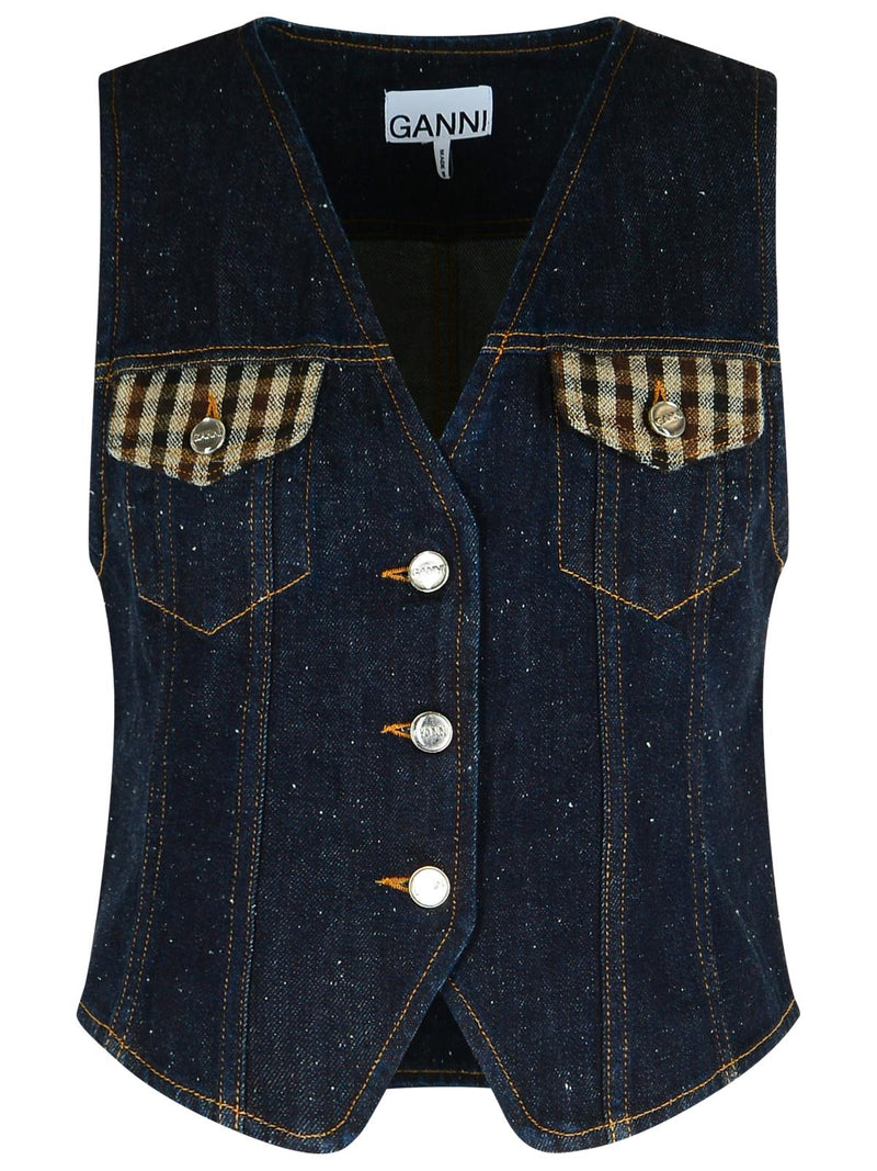 Ganni Ganni Blue Cotton Vest - World Class Fashion