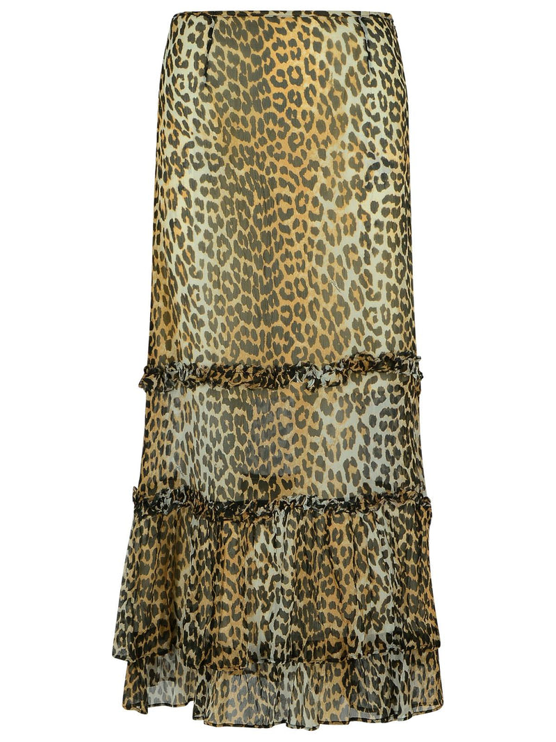 Ganni Ganni Long Skirt In Viscose 'CHIFFON' With Leopard Print - World Class Fashion