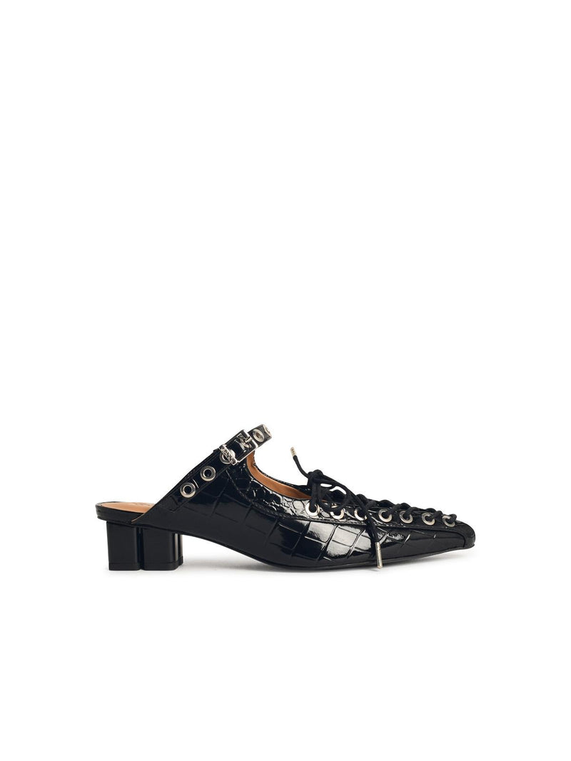 Ganni Ganni Mules With Laces In Black 'OLEATEX' - World Class Fashion