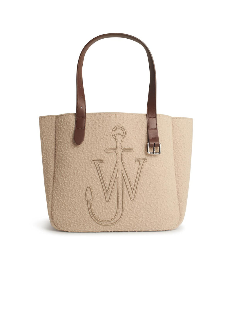 Jw Anderson Jw Anderson Belt Tote Beige Wool Shoulder Bag - World Class Fashion