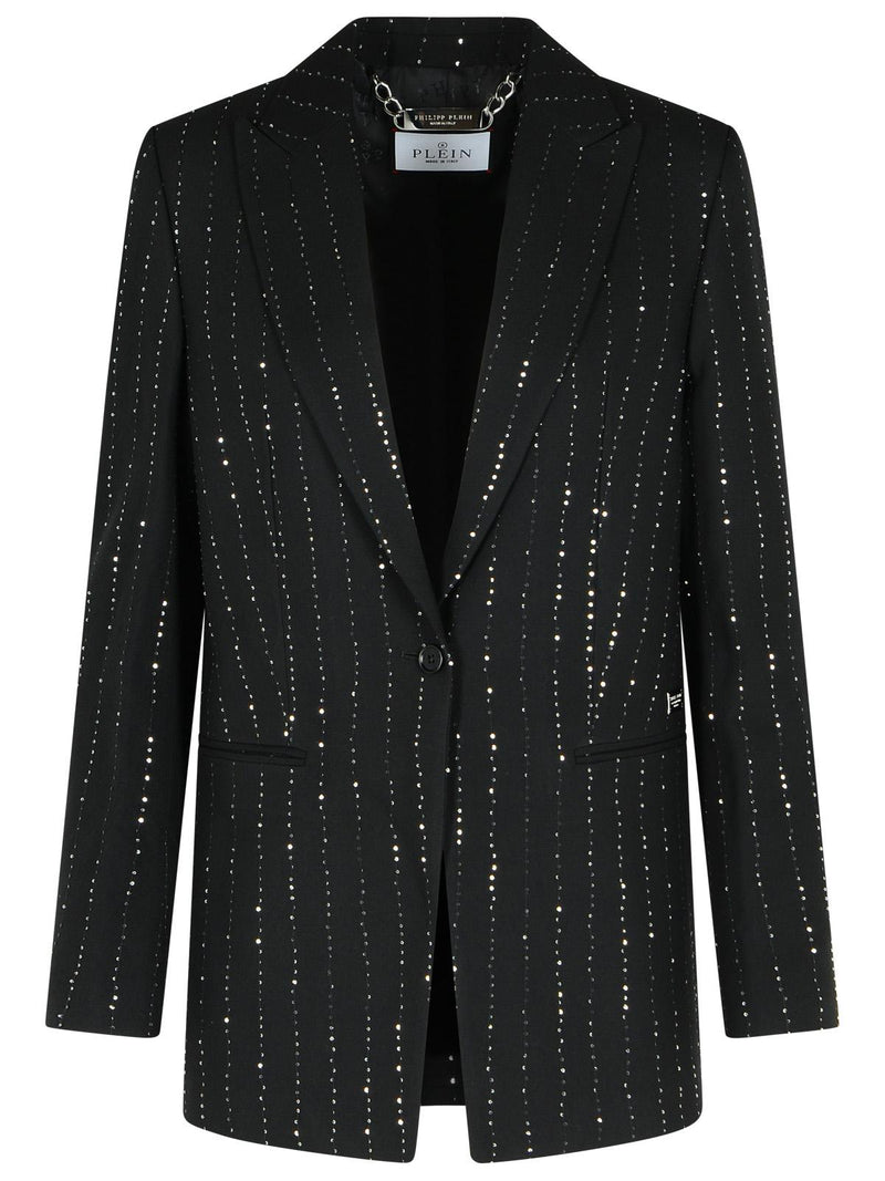 Philipp Plein Philipp Plein 'BOYFRIEND Fit' Blazer With Black Wool Blend Paiettes - World Class Fashion