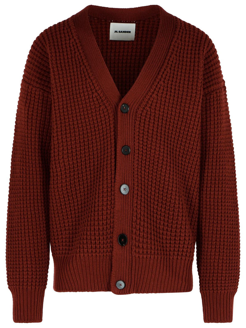 Jil Sander Jil Sander Burgundy Virgin Wool Cardigan - World Class Fashion