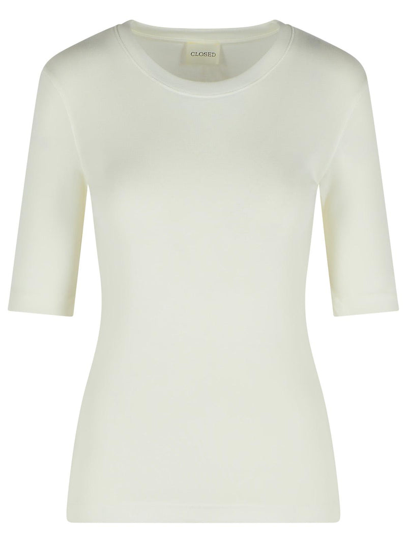 Closed Closed Ivory Cotton Blend T-shirt - World Class Fashion