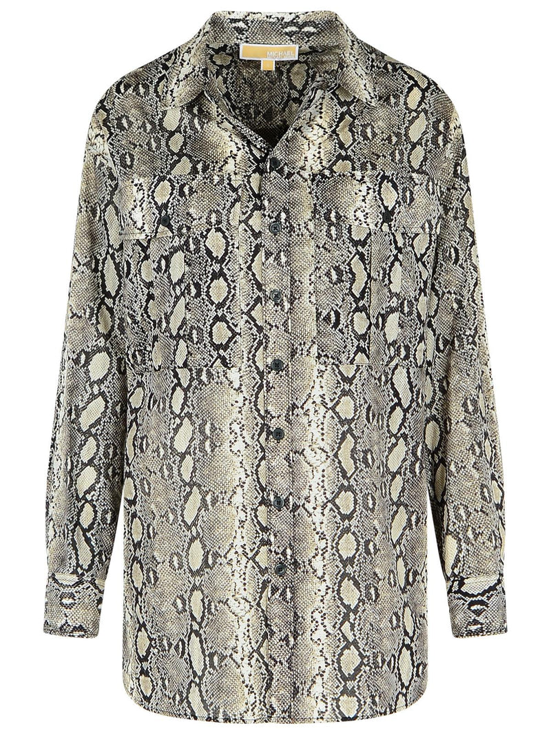 Michael Michael Kors Michael Michael Kors Snake Print Cotton Shirt Beige - World Class Fashion