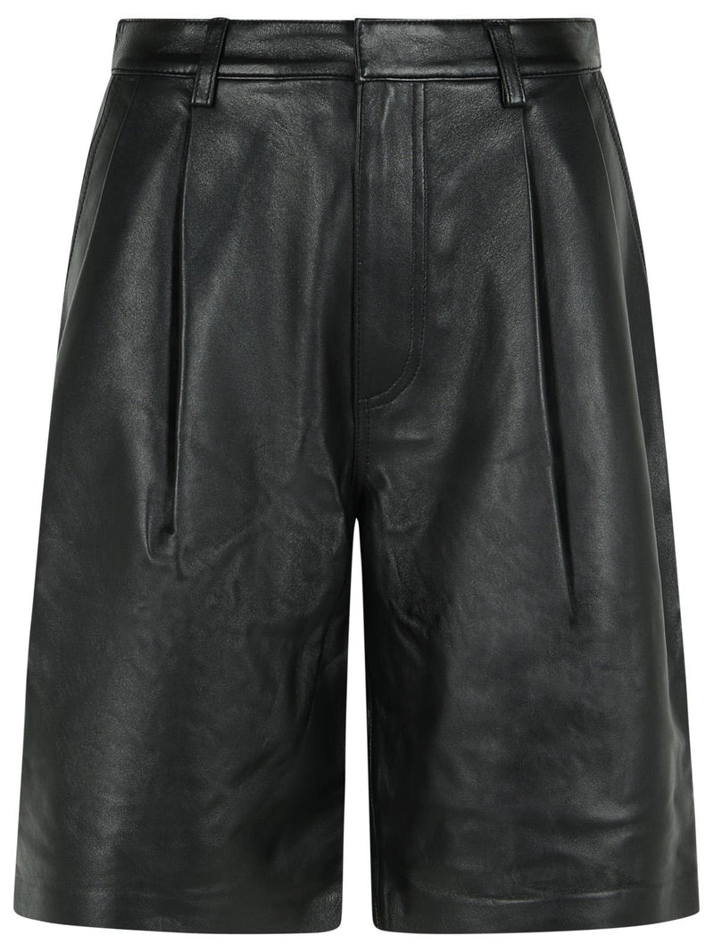 Michael Michael Kors Michael Michael Kors Black Pleated Leather Bermuda Shorts - World Class Fashion