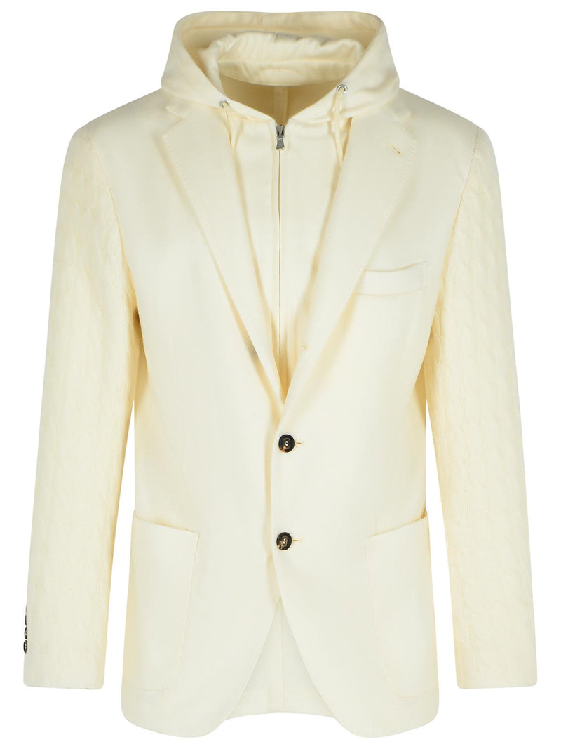 Eleventy Eleventy Ivory Wool and Cashmere Blazer Cream - World Class Fashion