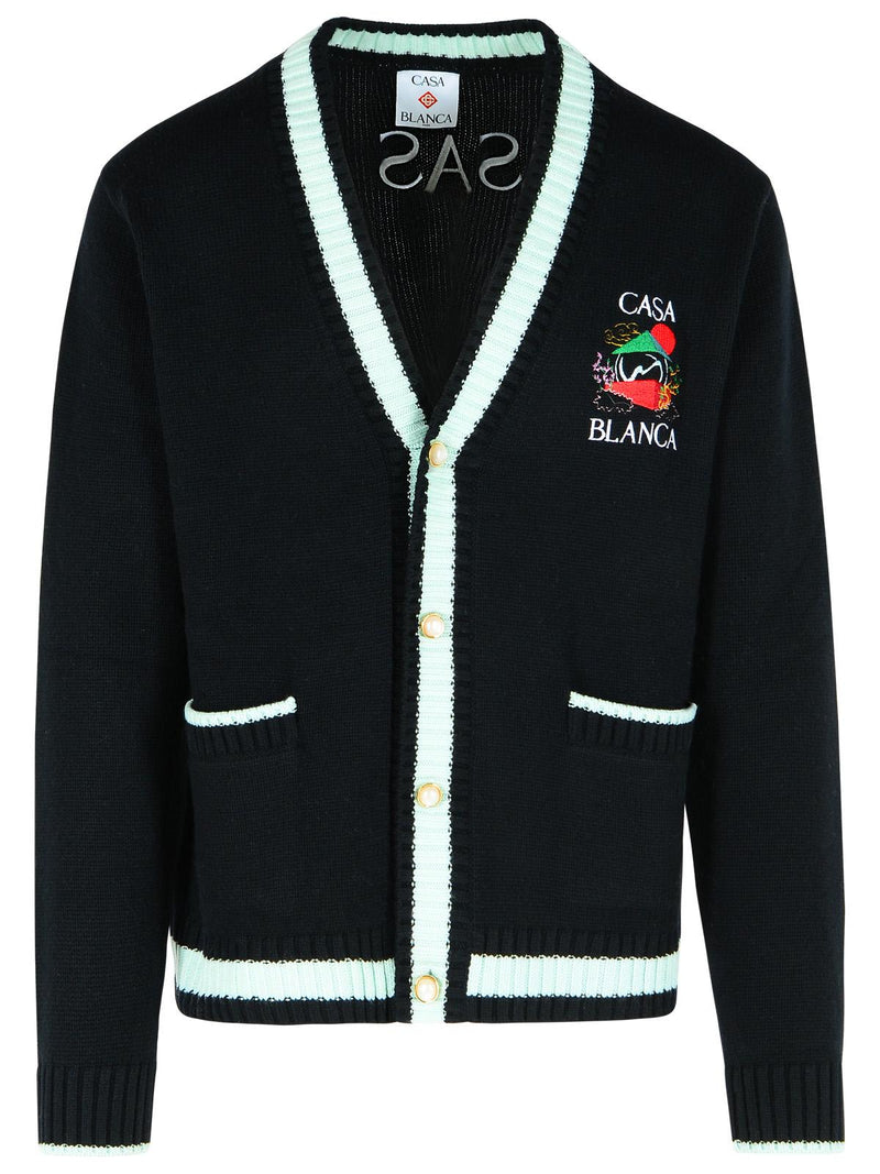 Casablanca Casablanca Mountain Temple Black Merino Wool Cardigan - World Class Fashion