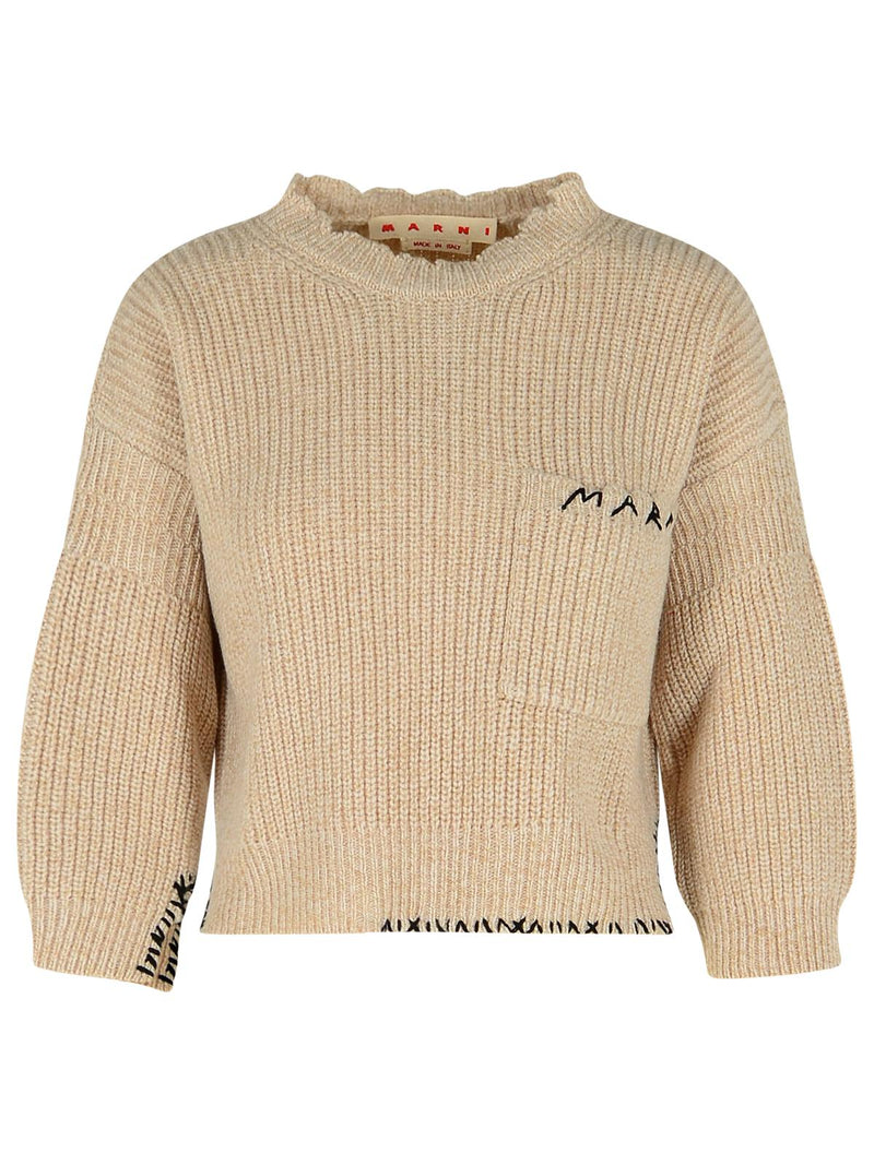 Marni Marni Beige Mouliné Virgin Wool Sweater With 'MARNI Mending' Embroidery - World Class Fashion