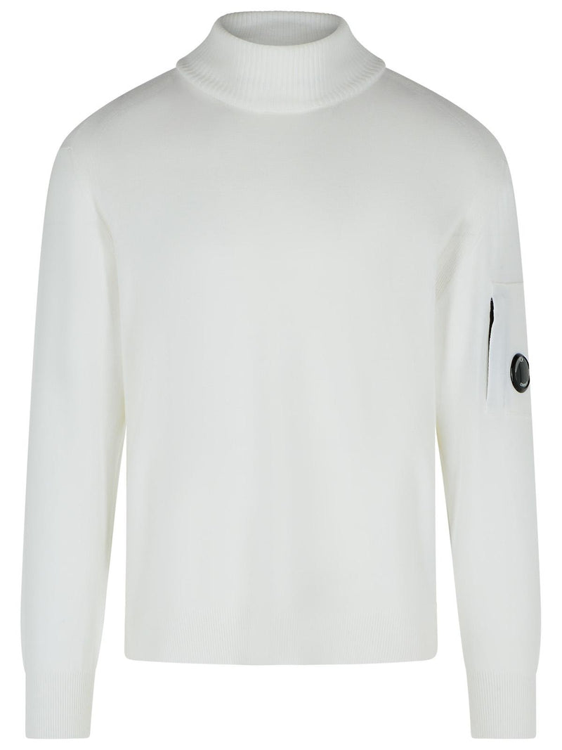 C.P. Company C.p. Company 'LENS' Turtleneck Sweater In White Virgin Wool Blend - World Class Fashion