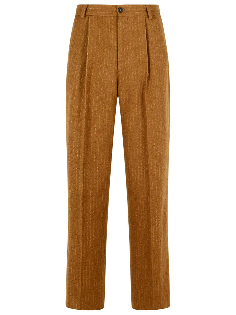 Dries Van Noten Dries Van Noten 'PENRUD' Straight Brown Wool Pants - World Class Fashion