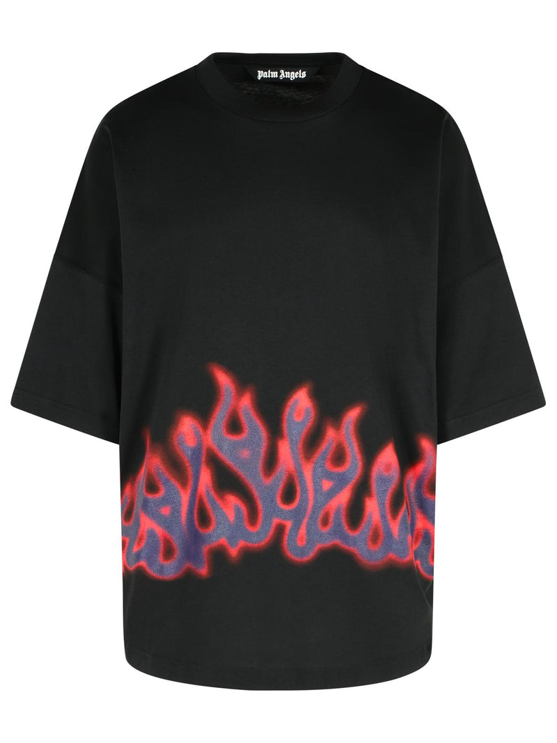 Palm Angels Palm Angels 'FLAMES' Black Cotton T-shirt - World Class Fashion