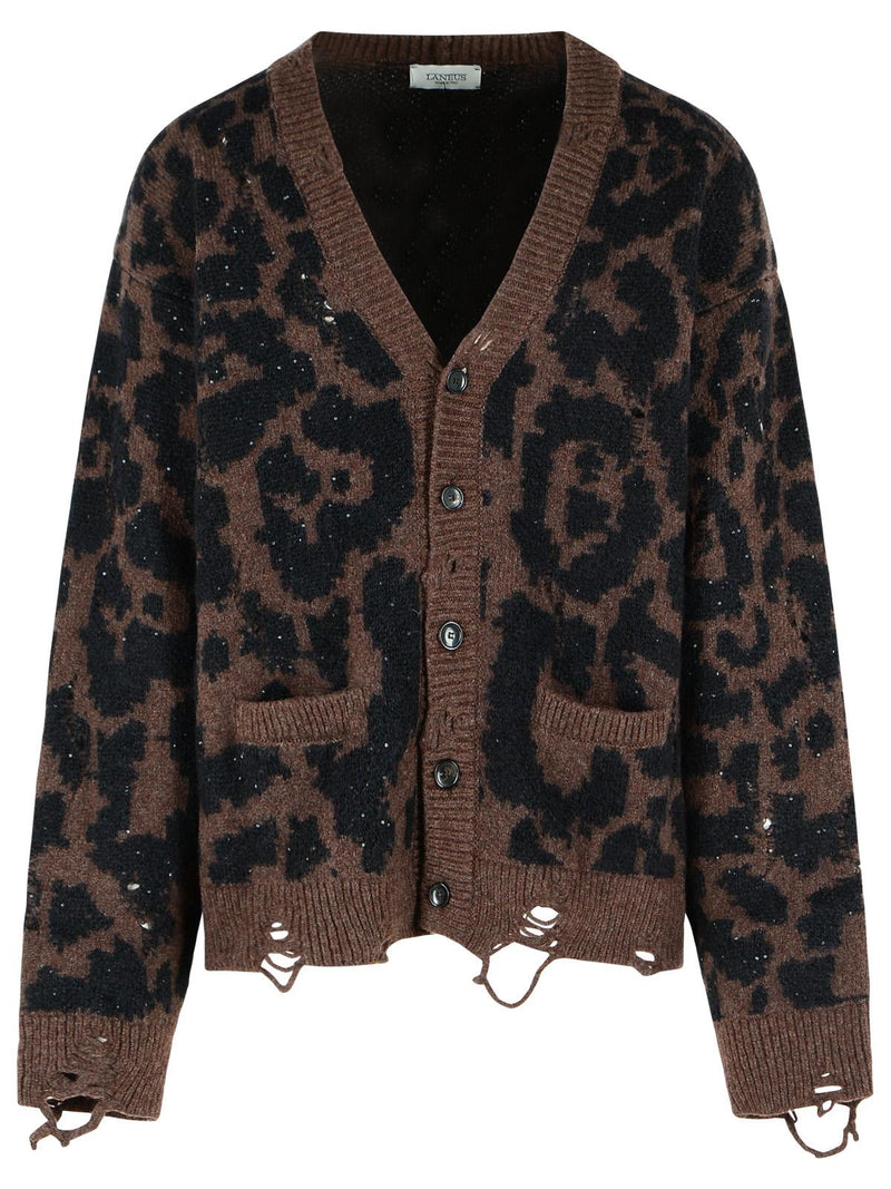 Laneus Laneus 'LEOPARD Jacquard' Cardigan In A Spotted Merino Wool Blend - World Class Fashion