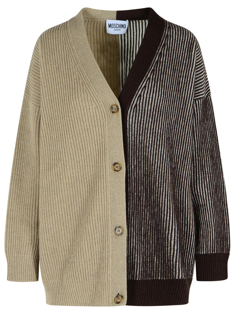Moschino Jeans Moschino Jeans Two-tone Cashmere Blend Cardigan Brown - World Class Fashion
