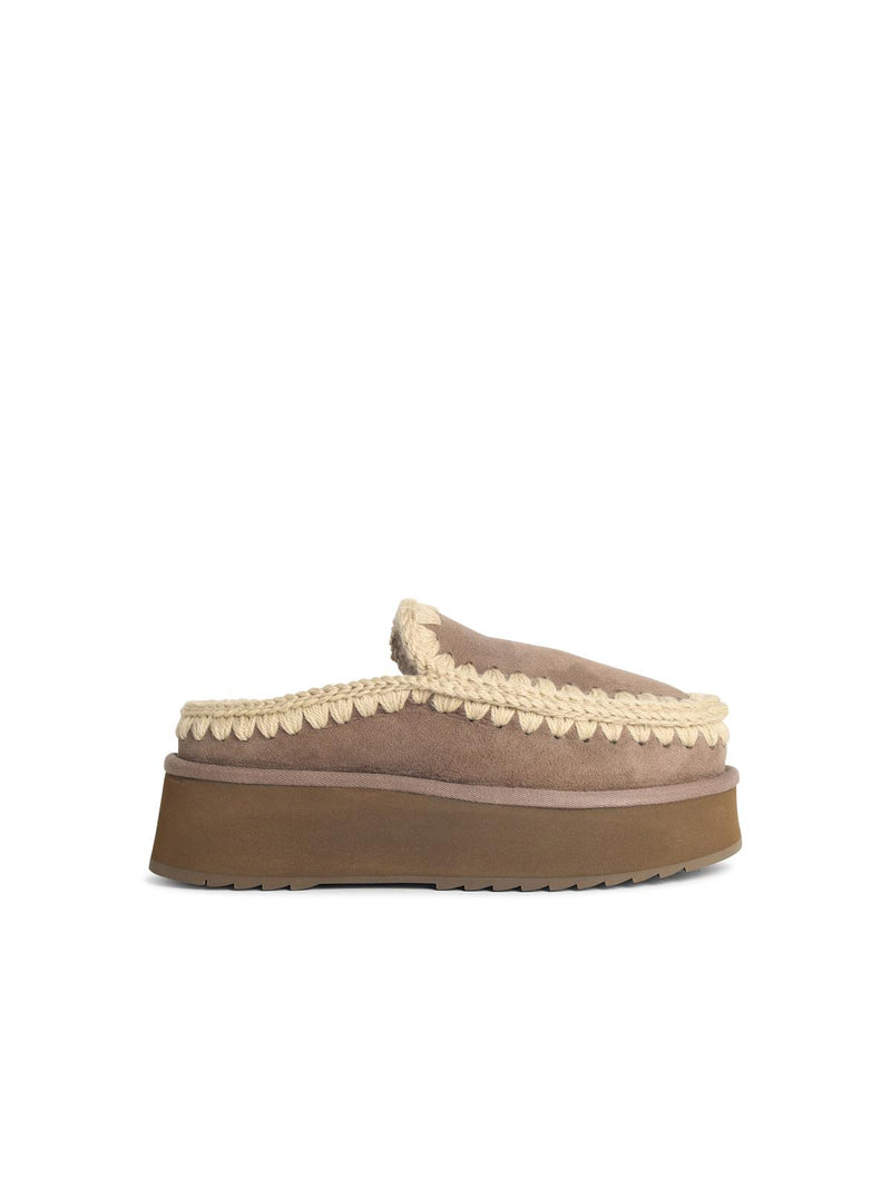 Mou Mou CLOG Eskimo Mole Suede Slippers Beige Women - World Class Fashion