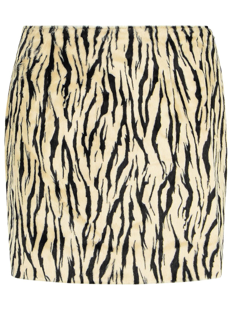 Rotate Rotate Printed Faux Fur Skirt Beige - World Class Fashion
