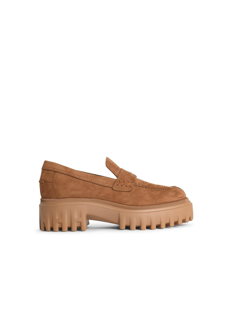 Hogan Hogan 'H700' Camel Suede Loafers - World Class Fashion