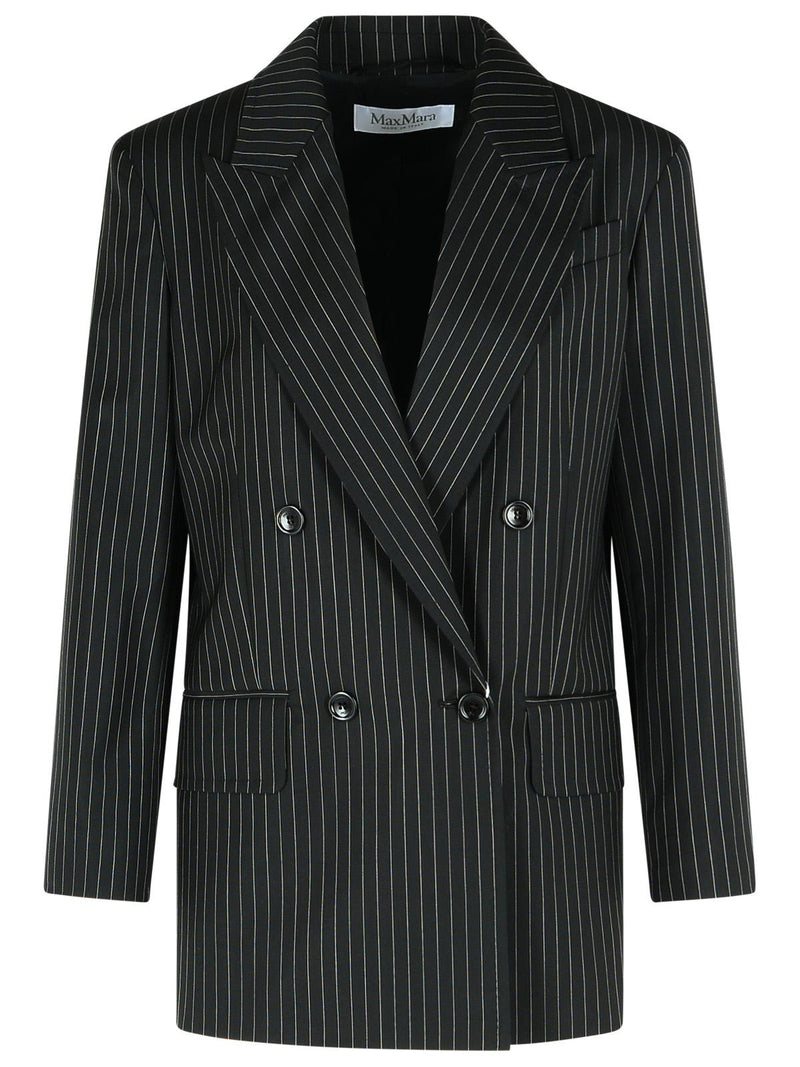 Max Mara Max Mara 'MATTIA' Black White Pinstriped Virgin Wool Blazer - World Class Fashion