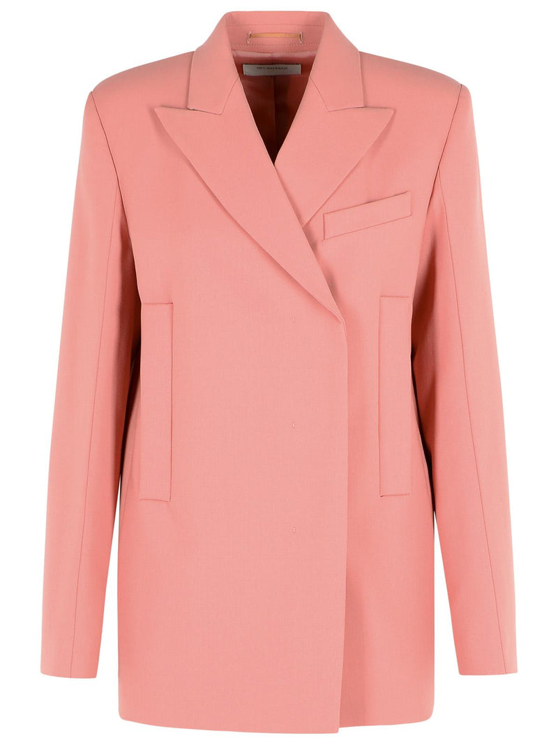 Sportmax Sportmax 'ESULE' Straight Blazer In Antique Pink Virgin Wool - World Class Fashion